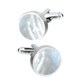 thumbnail image 1 of Gemelos elegantes redondos de concha blanca chapados en plata para hombre, 1 of 2