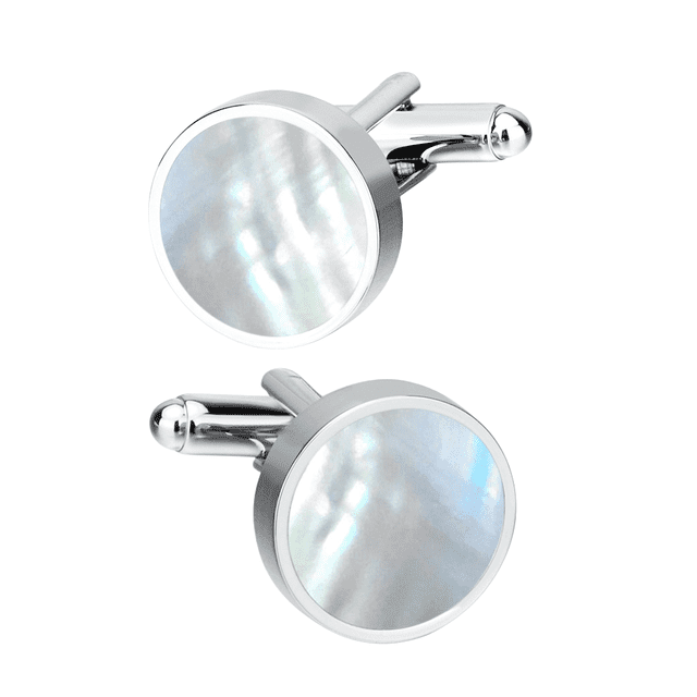 Gemelos elegantes redondos de concha blanca chapados en plata para hombre