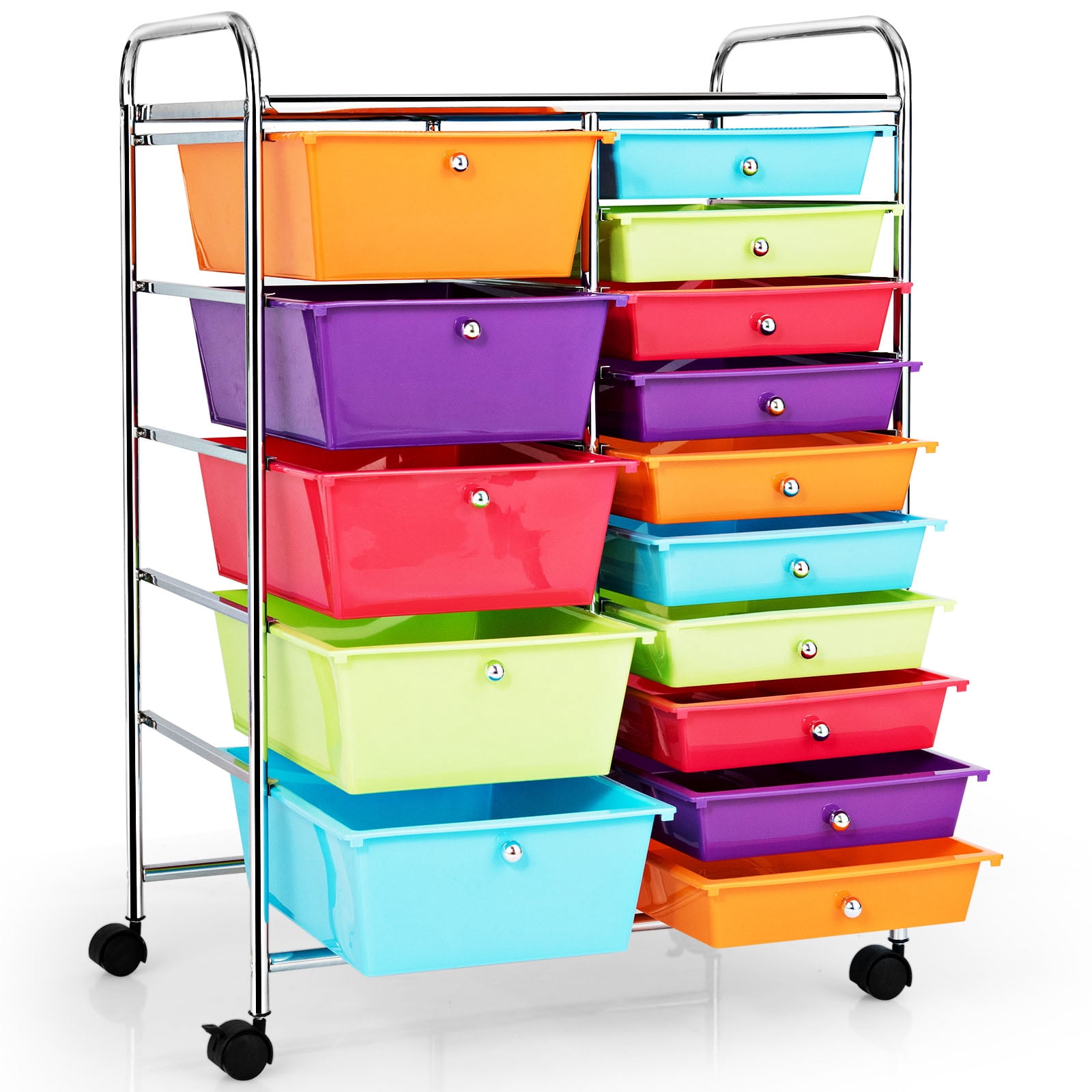 Costway 15-Drawer Rolling Storage Cart Mobile Organizer with Lockable Wheels Multicolor