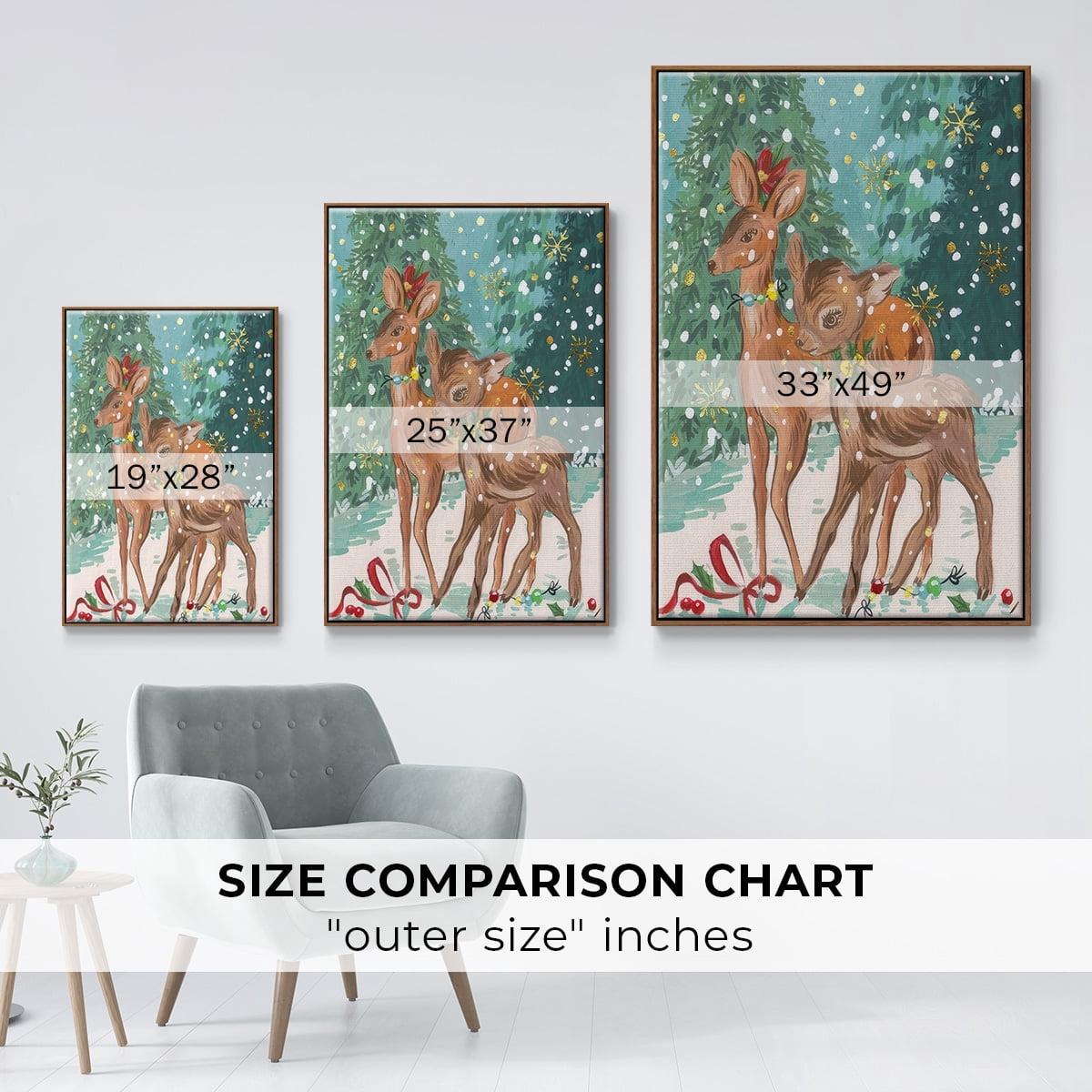 Doe and Fawn I - Framed Gallery Wrapped Holiday Canvas - 17 x 25 - Rosewood Frame