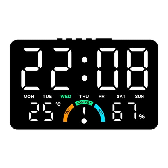 Digital Alarm Clock TEMP Humidity Week Comfort Level Dual Alarm Snooze Table Clock 12/24H Timer Auto Dimmable LED Wall Clock