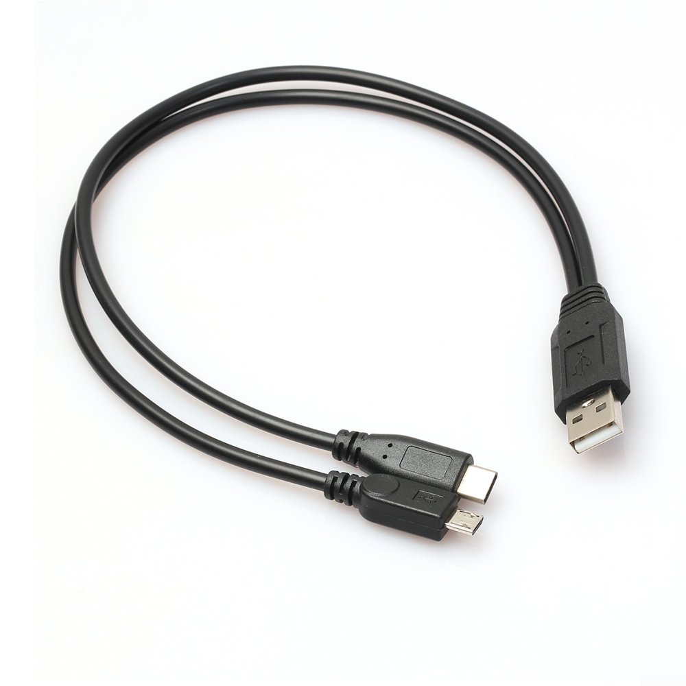 USB 2.0 Type C Male To Male Dual Micro USB Splitter Y Charging Data