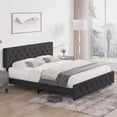 thumbnail image 3 of Bed Frame with USB Ports,Upholstered Platform with Adjustable Headboard, Strong Frame and Wooden Slats Support, Linen Fabric Wrap No Box Spring Needed, Easy Assembly, Dark Grey, Full, 3 of 6