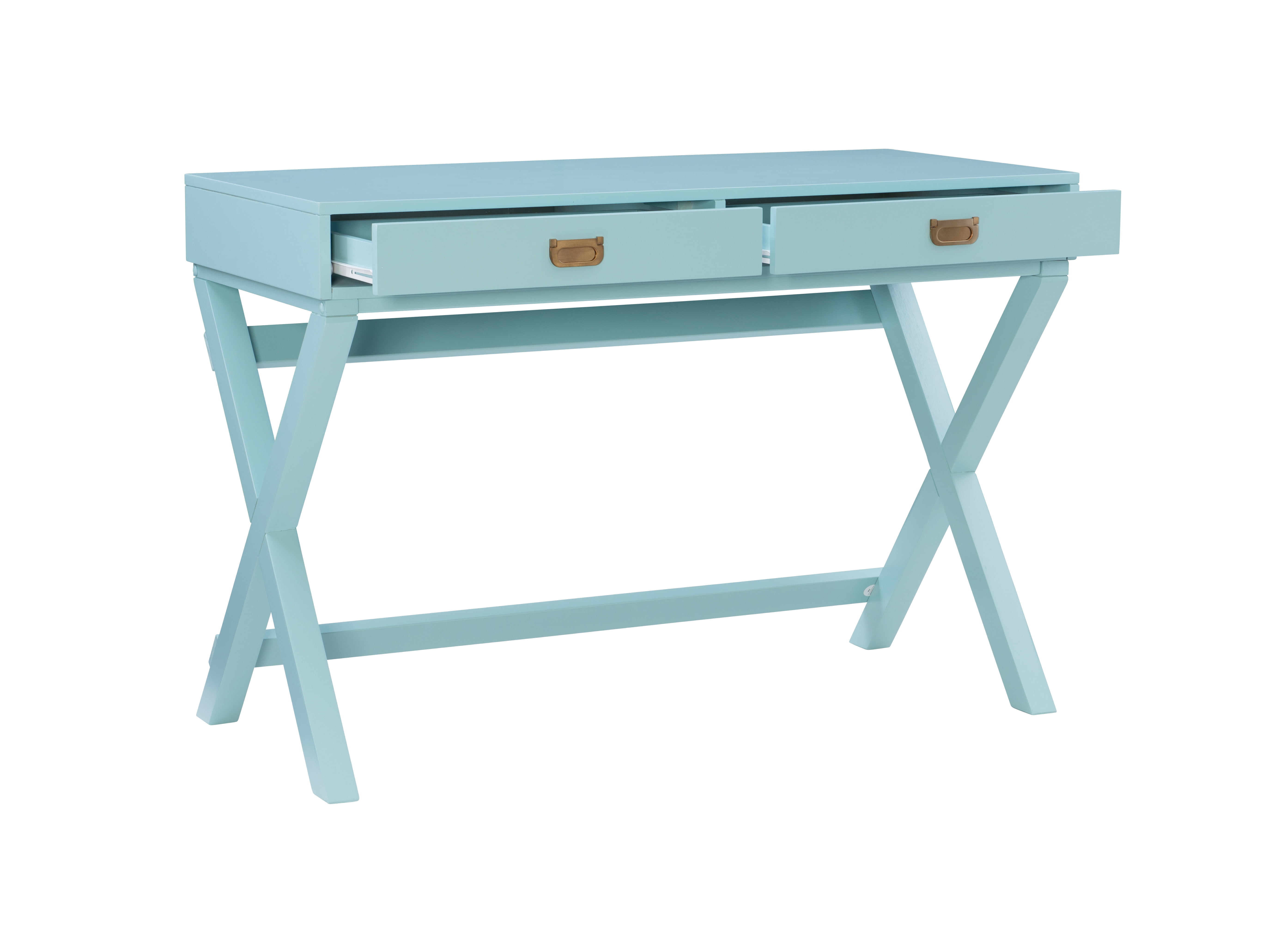 Linon Peggy Two Drawer Writing Desk with X Frame in Blue Painted Wood