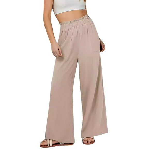 yunLCZ Pants for Women High Waisted Womens Linen Pants 2025 Summer Casual Loose Wide Leg Palazzo Pants Spring High Waist Flowy Beach Trousers Outfits