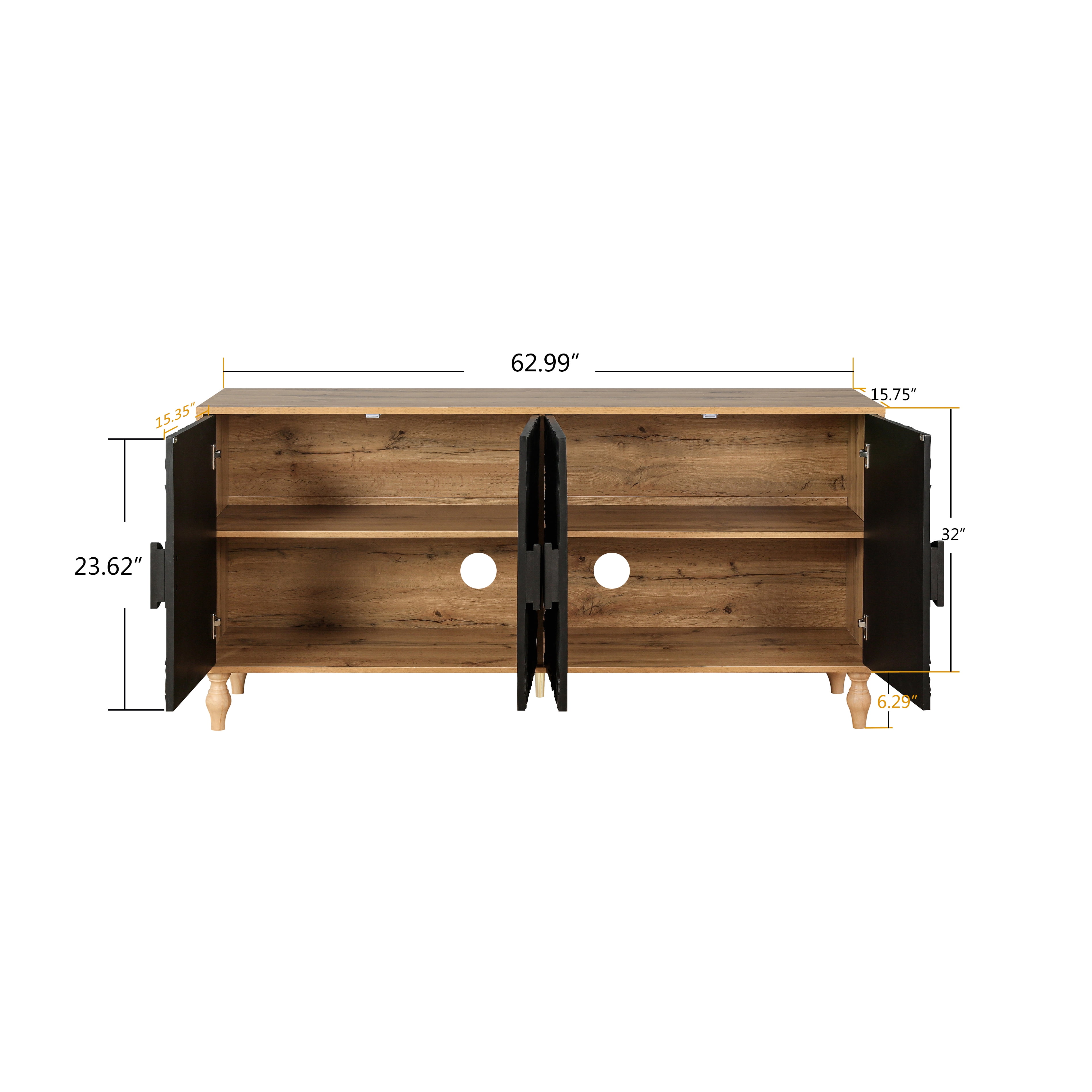 Aukfa 63" Large Accent Storage Cabinet TV Stand with Carved Door for Living Room,Entryway,Brown