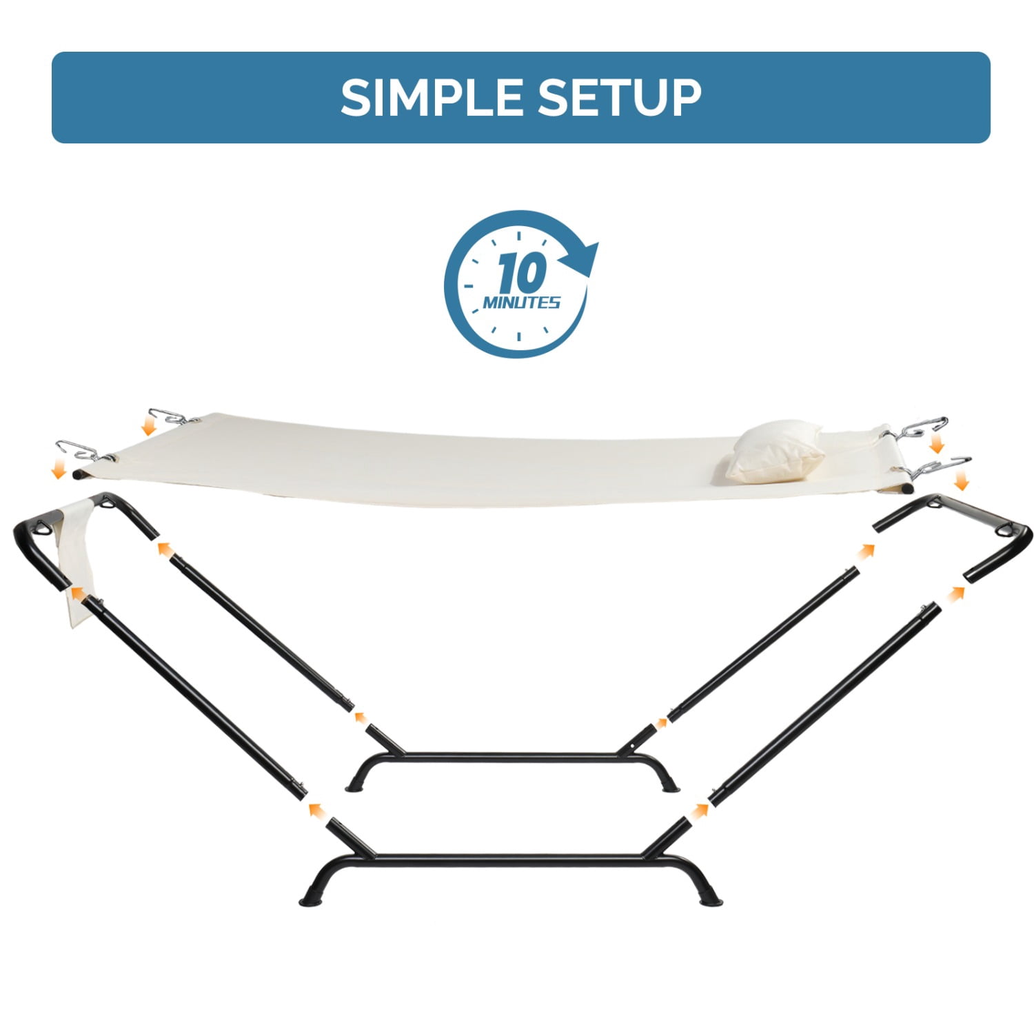 Freestanding Hammock with Stand, 550LBS Heavy Duty Outdoor Hammock Bed with Soft Pillow & Storage Bag, Beige