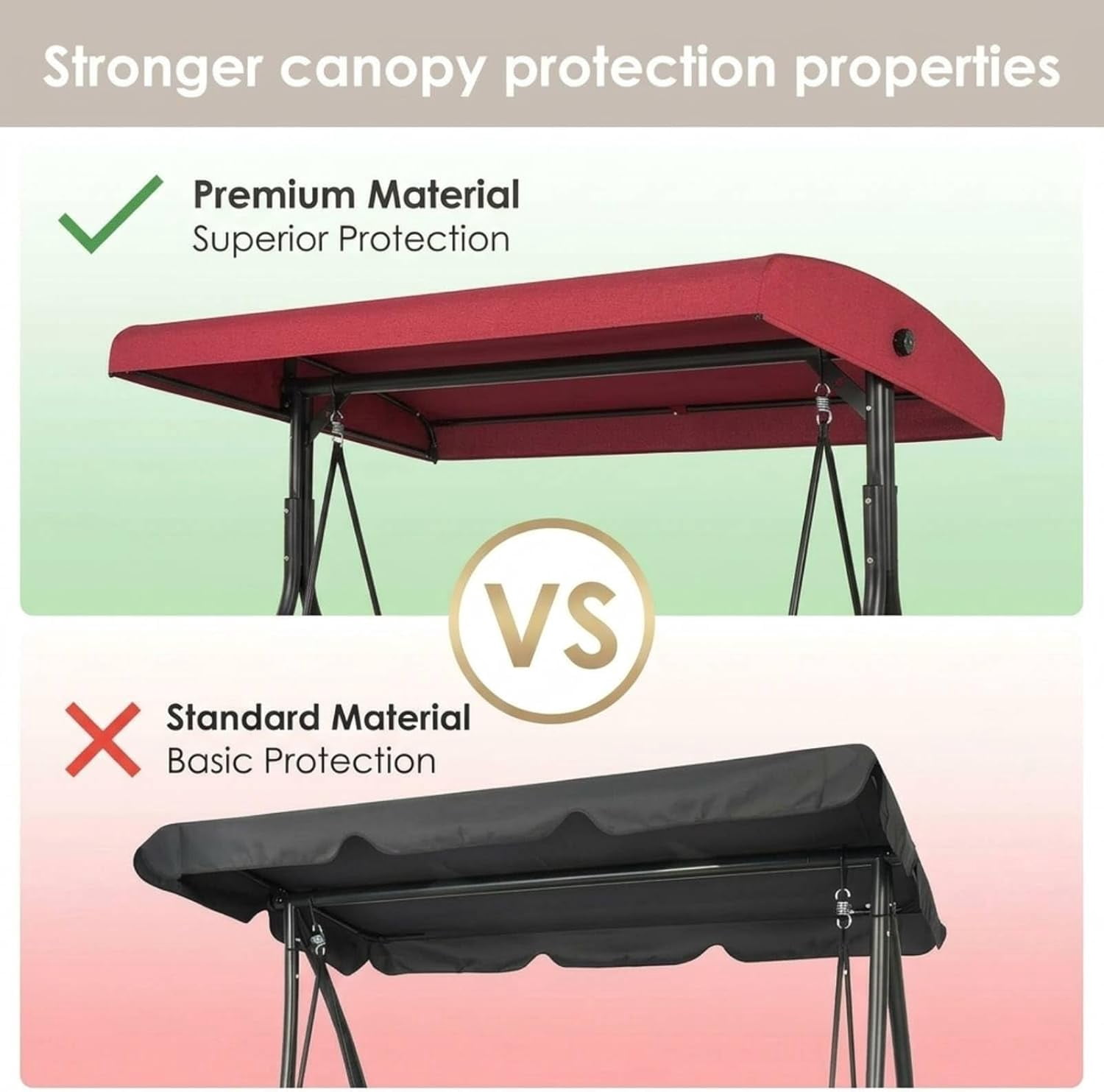 Pirecart 3 Person Patio Porch Swing Outdoor Converting Swing Glider Hammock with Adjustable Canopy, Cushions, Red