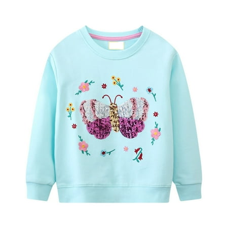 

Bjutir Toddler Girls Shirts Tops Sweatshirts Halloween Christmas Crewneck Long Sleeve Pullover Cotton Graphic Top Sweater Shirts Blue 5-6 Years