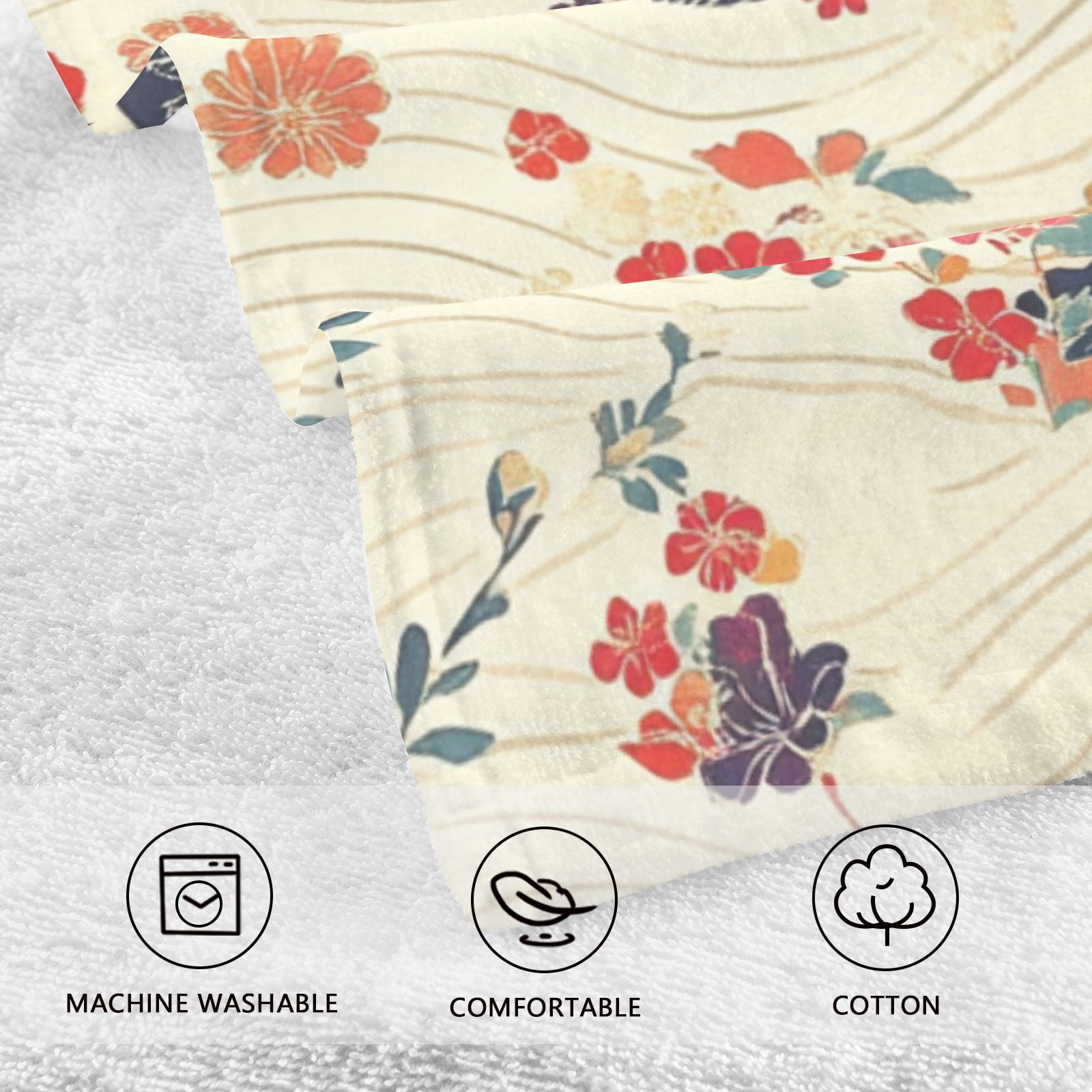 Bohemia Lines Flowers Hand Towels Cotton Bath Towels Large Face Towels Absorbent for Bathroom 2 Packs