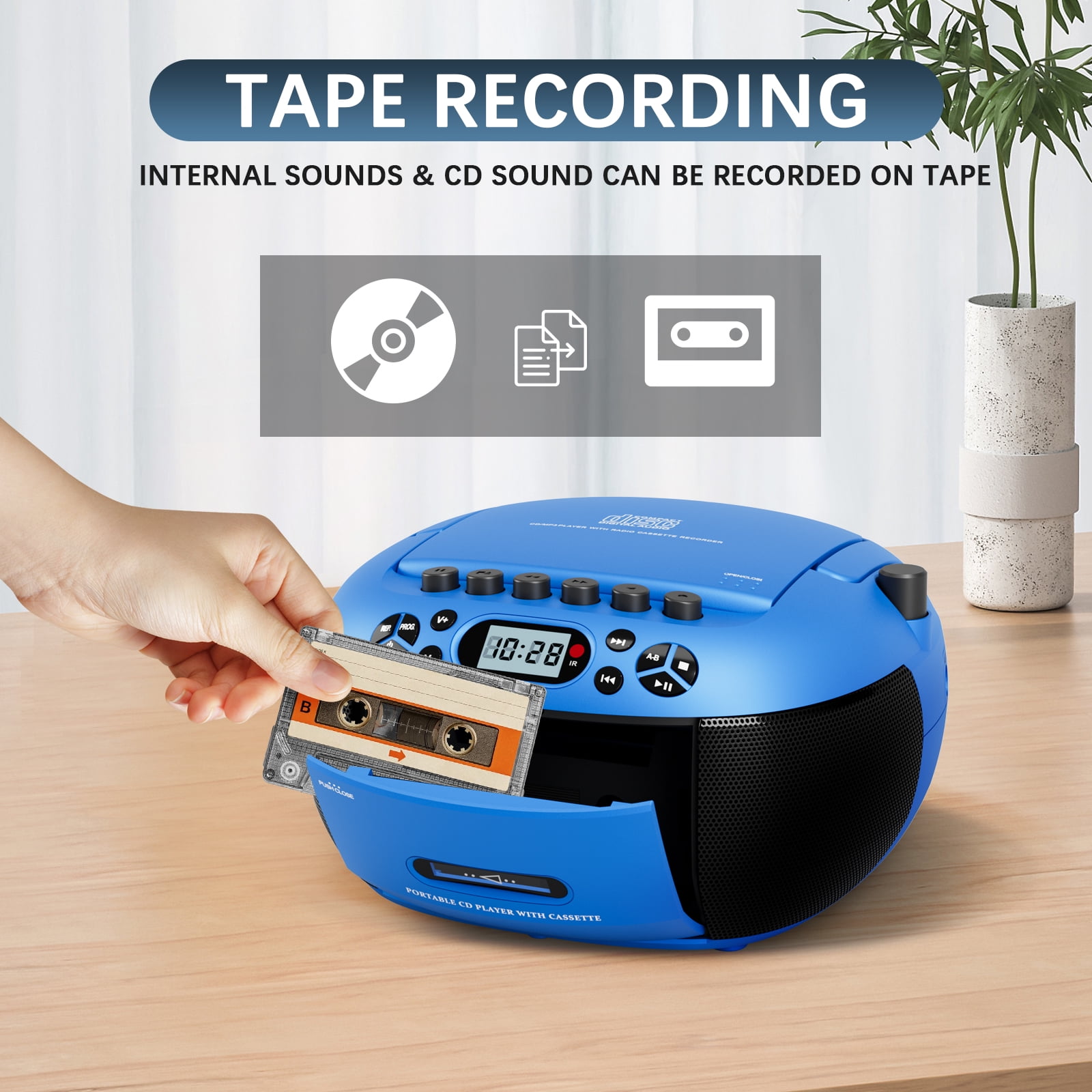 LC-dolida CD Player Boombox, Portable Cassette Player Combo with Bluetooth CD MP3 CD-R CD-R FA Radio AC/DC Powered with Remote Control, Stereo Sound for Home, Kids ,Outdoor, Gift(Blue)