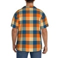 thumbnail image 3 of Lsque Warm Orange Plaid print Men's Cuban Collar Short Sleeve Shirt Summer Beachwear Casual Button Down Fashionable Vacation Leisure Shirt-Medium, 3 of 7