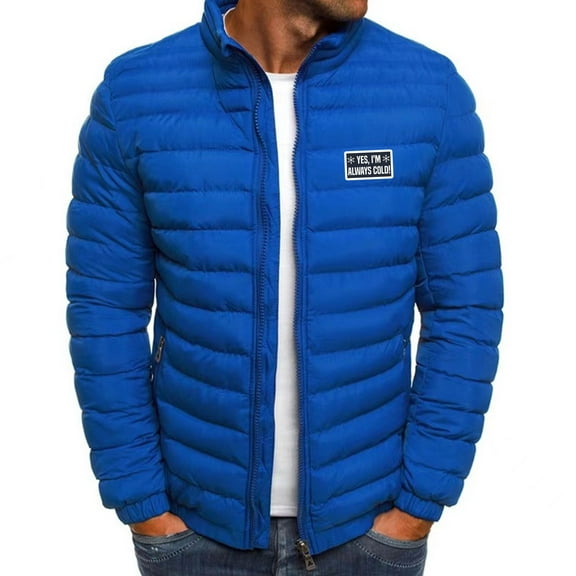LpwkSSA Men's Sherpa Fleece Lined Hooded Puffer Jacket Casual Winter Warm Padded Coat Fashion Solid Color Thicken Zip Up Parka Coat with Pockets Blue L