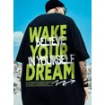 thumbnail image 3 of Camiseta con estampado "Wake Your Dream" para hombre, camisetas casuales holgadas estilo Harajuku, camisetas de moda de gran tamaño Y2K, camisetas de algodón de verano con cuello redondo, 3 of 5