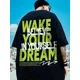 thumbnail image 3 of Camiseta con estampado "Wake Your Dream" para hombre, camisetas casuales holgadas estilo Harajuku, camisetas de moda de gran tamaño Y2K, camisetas de algodón de verano con cuello redondo, 3 of 5