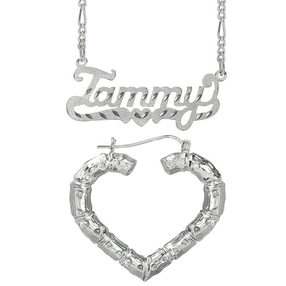 Personalized Set of Necklace and Naked Bamboo Earrings