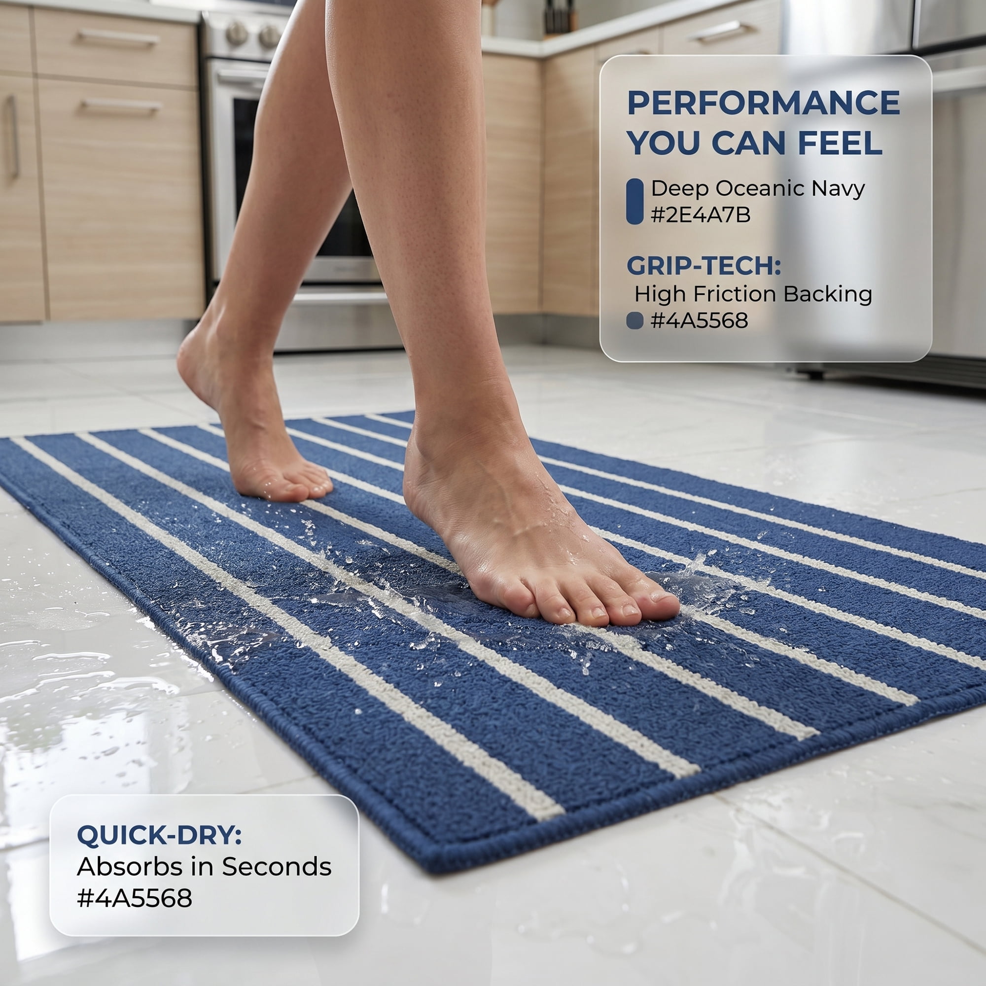 Unique Bargains Polypropylene Striped Non Slip Kitchen Runner Rug Blue 47" x 20"