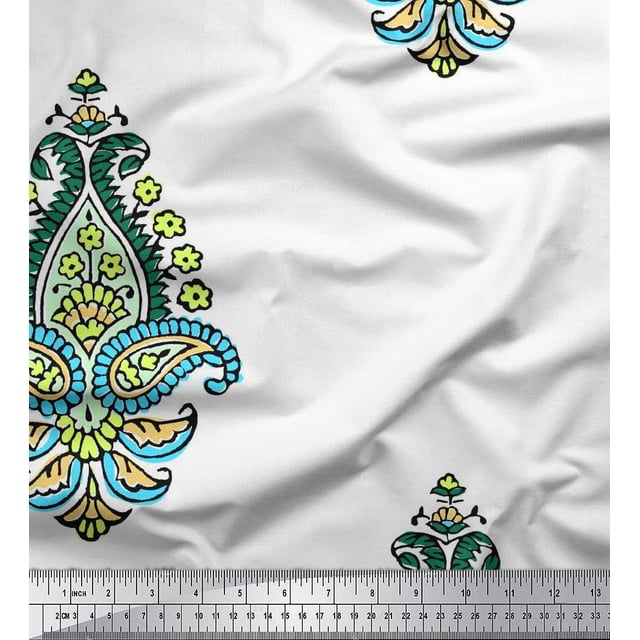 Soimoi Modal Satin Fabric Floral & Paisley Block Printed Fabric 1 Yard 42 Inch Wide