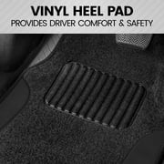 BDK Two-Tone Carpet Car Floor Mats, Faux Leather Accents Built-In Heel Pad, Anti-Slip Stylish 4-Piece Set, for Car Truck SUV Van, Black