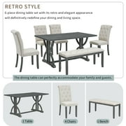 Harper & Bright Designs Farmhouse Dining Set for 6, Rectangular Kitchen Dining Table Set with 4 Upholstered Chairs and Bench, Gray Wash
