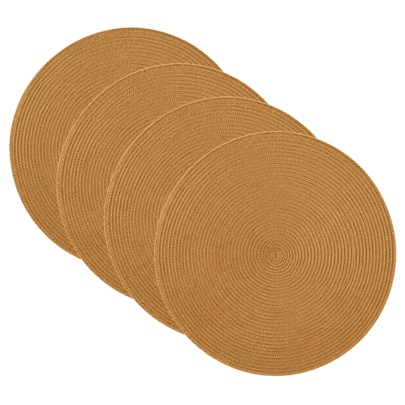 Shyamali Round Braided Placemats Set of 4 Table Mats for Dining Tables Woven Washable Place Mats 16 inch Mustard