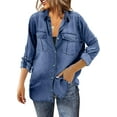 thumbnail image 1 of ORUYROP Sidefeel Women Distressed Washed Long Sleeve Shacket Raw Hem Ripped Jackets, 1 of 6