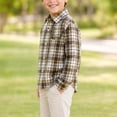 thumbnail image 6 of Maean Boys Button down Shirt Plaid Long Sleeve Tops Kids Casual Loose Fall Fashion Blouses Clothes, 6 of 7