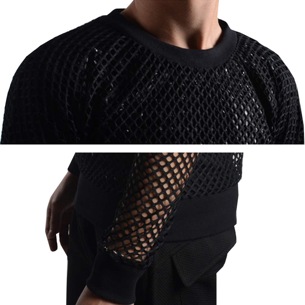 Gothic Men's Long Sleeve Fishnet Shirt