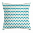 thumbnail image 1 of Teal Throw Pillow Cushion Cover, Horizontal Zigzag Lines Chevron Triangles Pattern Simple Classical Geometric Design, Decorative Square Accent Pillow Case, 24 X 24 Inches, Cream Teal, by Ambesonne, 1 of 2