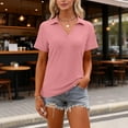thumbnail image 4 of Women's Short Sleeve V Neck T-Shirts Fitted Collared Polos for Work Golf Shirts Casual Loose Tees Tops Watermelon Red 2XL, 4 of 4