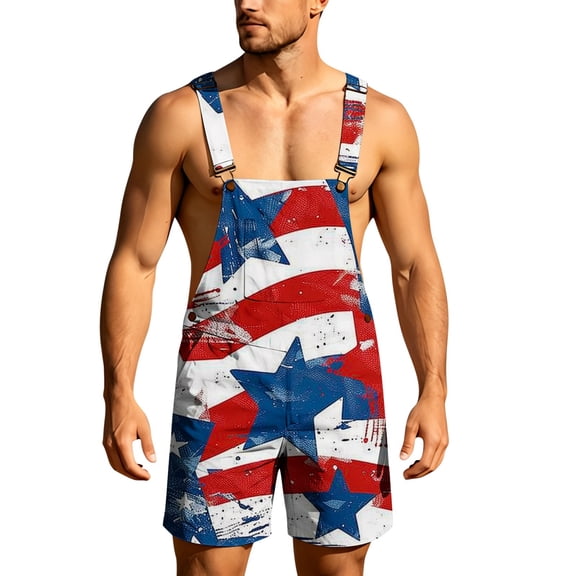 American Flag Bib Overalls for Men Loose Fit Overalls Shorts Patriotic Coveralls Casual Outdoor Summer Festival Clothing for Independence Day and Fourth of July