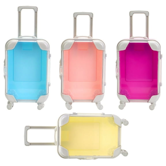 4 Pcs of Mini Suitcase Set for Little Ones, Toy Luggage with Transparent Shell, Miniature Travel Case for Favors, Jewelry, and Mini Collectibles, Great for Ages 7-14, Includes Blue, Pink, Rosy, Yellow