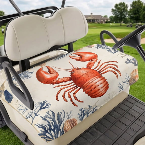 Golf Cart Seat Covers for 2 Seater,Lobster Coastal Microfiber Cart Seat Towel Blanket,Summer Beach Nautical Coral Shell Absorbent Breathable Non Slip Bench Seats Protector for Golf Course 51"x31"