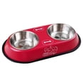 thumbnail image 2 of Tazón doble para mascotas Perro Gato doble Alimentador de agua de material acero inoxidable grande / pequeño Rojo l, 2 of 9