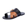 thumbnail image 3 of Qodauz Women's Color Block Toe Ring Flats Criss Cross Two Tone Open Toe Slide Sandals 9, 3 of 10