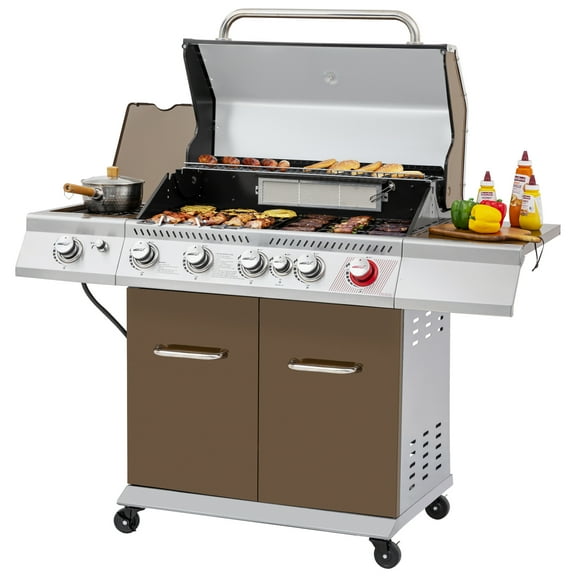 Royal Gourmet GA5403C 5-Burner BBQ Cabinet Style Gas Grill with  Sear Burner, Rear Burner and Side Burner,Coffee