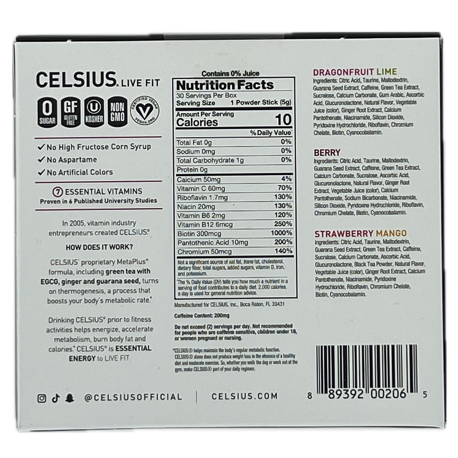 Celsius Essential Energy On the Go Energy Powder Sticks, Variety (30 Count)