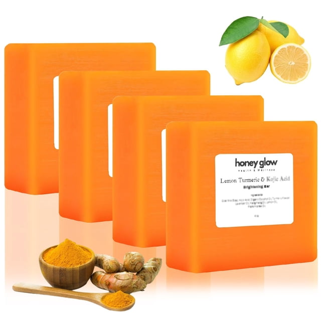 guluxly Honey Glow Lemon Cúrcuma Kójic Jabón - Jabón de cúrcuma natural para cara y cuerpo Jabón hecho a mano para todo tipo de piel Fragancia con limón y cúrcuma (4)
