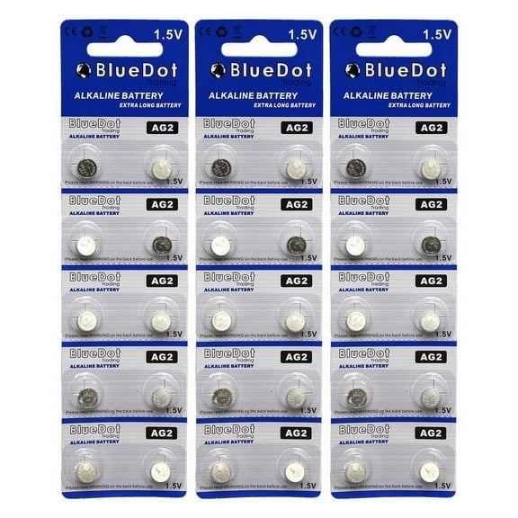BlueDot Trading Brand AG2 Button Cell Extra Life Alkaline Batteries - 30 Pack (Use Interchangeably with SR726W, G2, 612, 280-52, SB-BL, LR726 SR59, SG2, LR59, 196, 396, 397)