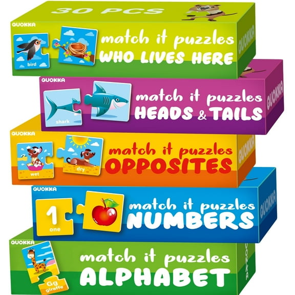 QUOKKA 5X MEGASET Puzzles for Toddlers 3-5 - Matching Games for Kids - Numbers & Animals &Opposites
