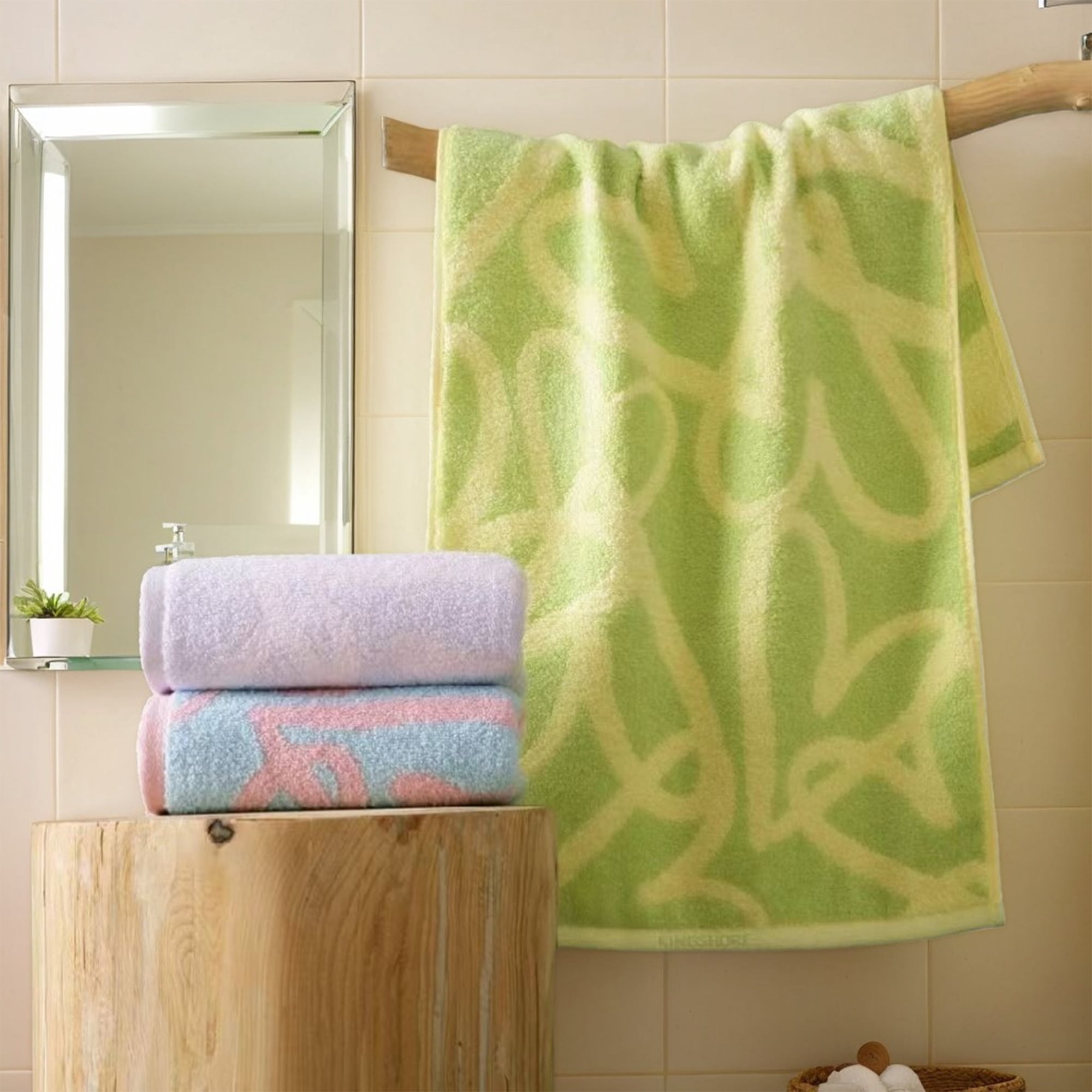 Unique Bargains Heart Love Pattern Hand Towels Pure Cotton Green 2-Pieces