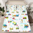 thumbnail image 2 of Manfei Kids Cartoon Car Queen Sheet Sets 4 Pieces, Equipped Truck Flat Sheet, Colorful Train Queen Fitted Sheet, Super Cozy Room Decor, 2 of 6