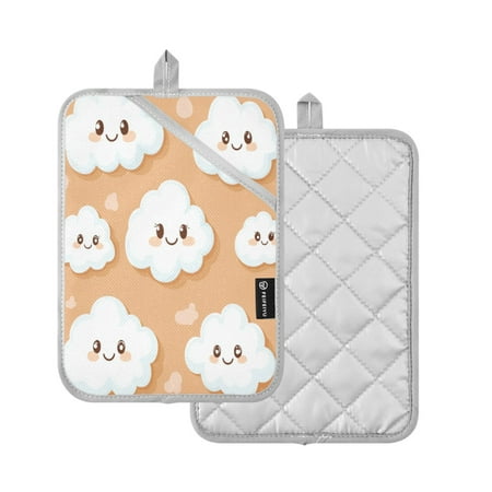 

2 Pcs Pot Holders Sets Oven Mitts Square Potholders Oven Hot Pads Heat Resistant for Kitchen Cooking Baking 7 x9.8 Cute White Clouds
