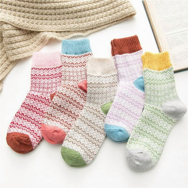 10 pares de calcetines de lana, calcetines térmicos para mujer, calcetines cálidos de invierno para mujer, calcetines de punto gruesos, calcetines de invierno para mujer, coloridos