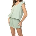 thumbnail image 2 of Women Pajamas Set 2 Pieces Loungewear Suits Solid Color Frills Fly Sleeve V-Neck Tops and Shorts Sleepwear Outfits, 2 of 4