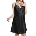 thumbnail image 3 of Defitshape Women's Silk Nightgown Summer Lace Short Pajama Dresses Satin Sleep Dress V Neck Spaghetti Strap Chemises Backless Sleepwear Sleeveless Nightie Sexy Lingerie Black Medium, 3 of 5
