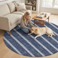 thumbnail image 2 of Round Area Rugs 4Ft, Navy Blue Stripes Non-Slip Washable Circle Rugs Carpet, Vintage Rustic Simple Lines Pattern Indoor Outdoor Rug Floor Mats Throw Runner for Bedroom Living Room Bathroom, 2 of 6