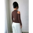 thumbnail image 4 of Womens Cold Shoulder Long Sleeve Top Asymmetrical Loose Casual Shirts Khaki XXL, 4 of 8