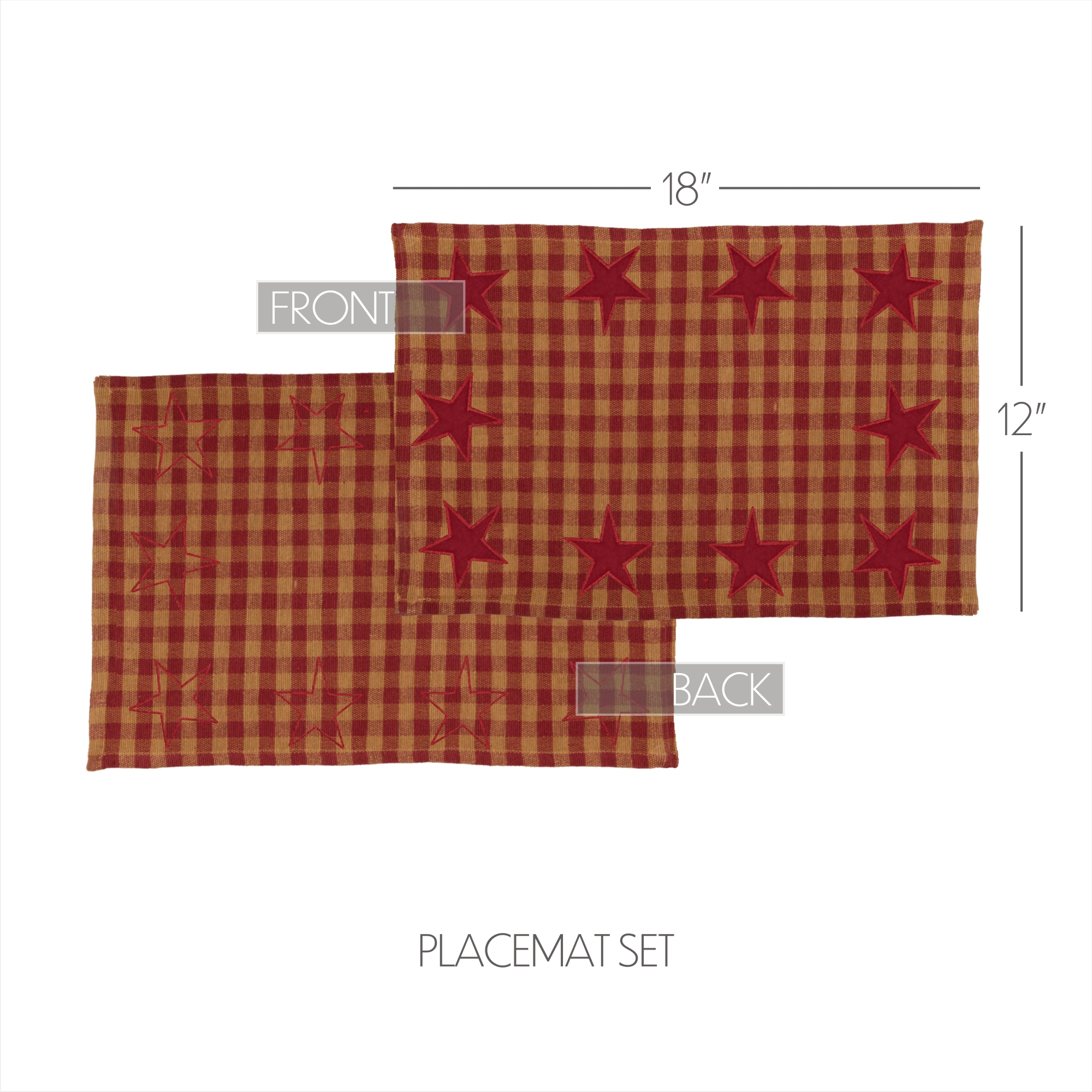 VHC Brands Appliqued Star Rectangle Placemats, Burgundy, 12x18, Set of 6