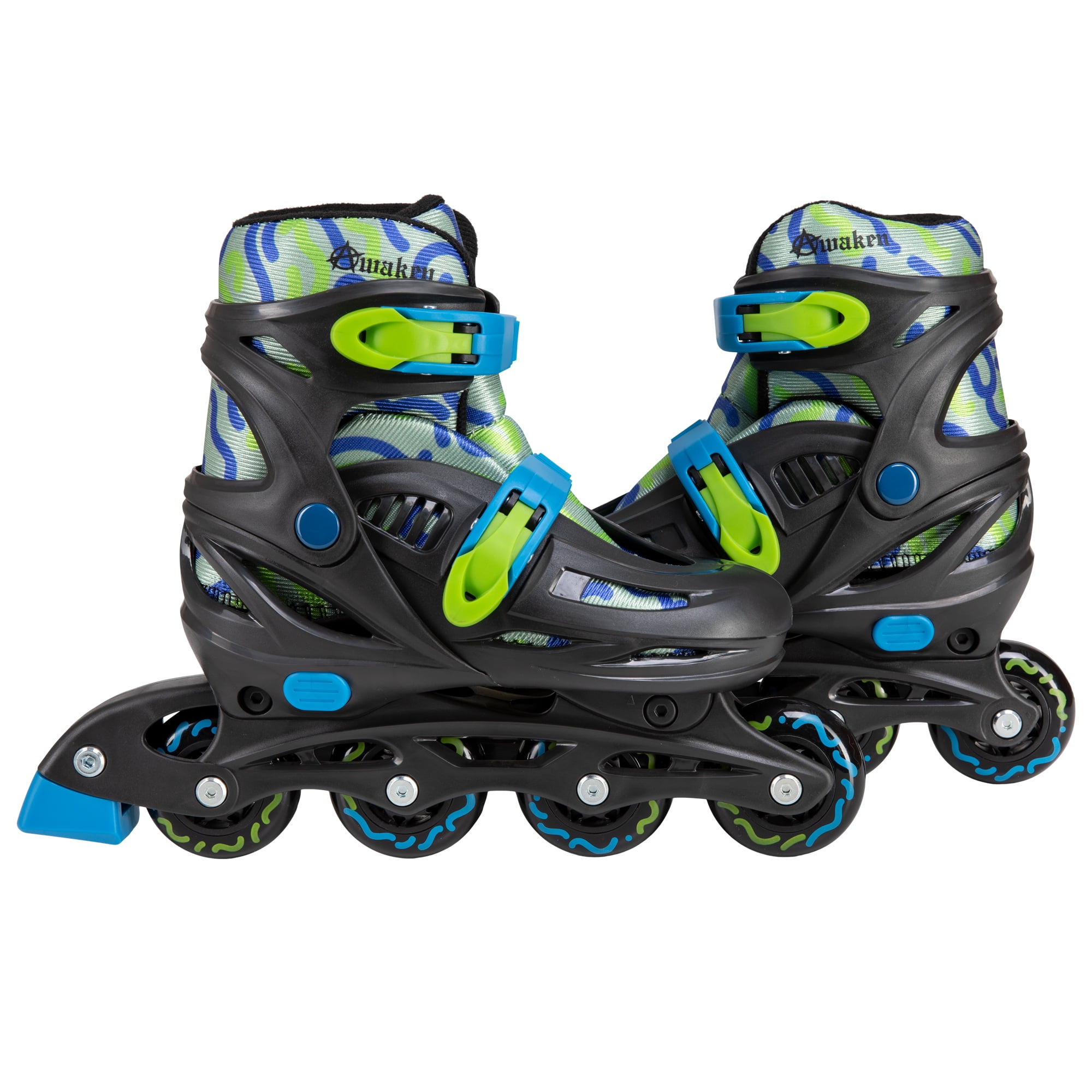 Awaken Adjustable Size Inline Roller Skates Kids Youth Boys Girls Youth (Blue/Green, Kids 7- Kids 9)